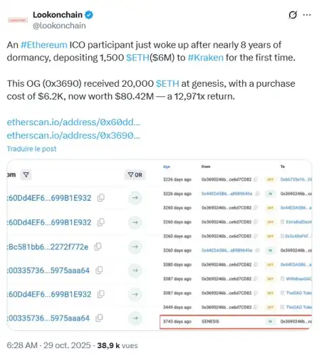 Steel HODL. Launched in July 2015, the Ethereum (ETH) blockchain previously went through a fundraising round, or ICO (initial coin offering), a year earlier (between July and September 2014). At that time, $18.5 million was raised in exchange for 60 million ethers of the future blockchain, pre-sold at an average price of $0.31 per ETH. One of the early investors just transferred his prehistoric ETH after a very long HODL (long term holding). Does he want to start recording profits? Ethereum: 2014 ICO Participant Moves $6M into ETH After 8 Years of Dormant. - INFBusiness