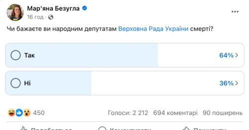 "Слуга народу" Безугла здивувала соцмережу опитуванням "Чи бажаєте ви народним депутатам смерті?" - INFBusiness