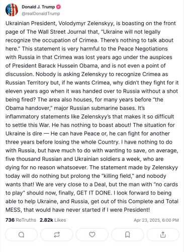 Ситуація для України жахлива, - Трамп звинуватив Зеленського, що він ускладнює переговори заявами про Крим - INFBusiness