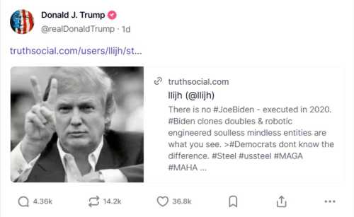 Трамп опублікував у соцмережі пост про те, що Байдена стратили ще у 2020 році - INFBusiness