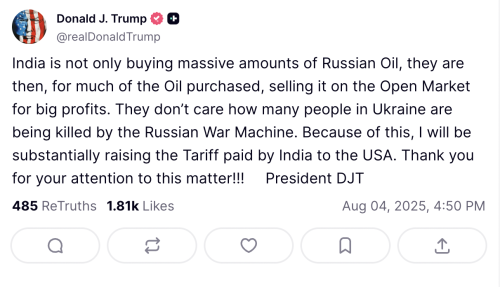 Фото: Getty Images "Їм байдуже, скільки людей в Україні гине" - Трамп шокував риторикою щодо Індії - INFBusiness