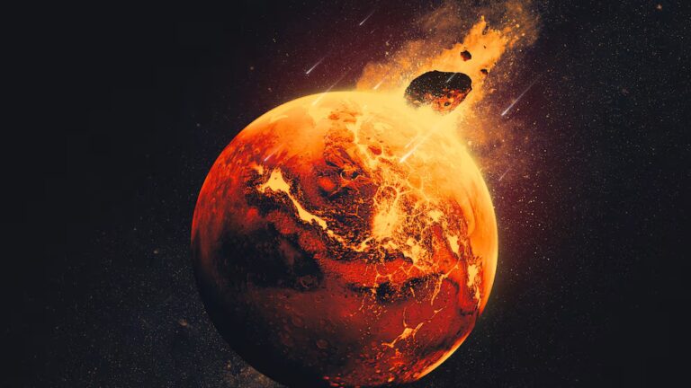 0:21 На цій ілюстрації зображено гігантський астероїд, який впав на Марс 4,5 мільярда років тому. Катастрофічний удар, подібний до цього, міг би утворити грудки уламків, які зараз розкидані по всій марсіанській мантії. NASA/JPL-Caltech Що це за таємничі плями на Марсі? Астрономи, можливо, з'ясували це - INFBusiness