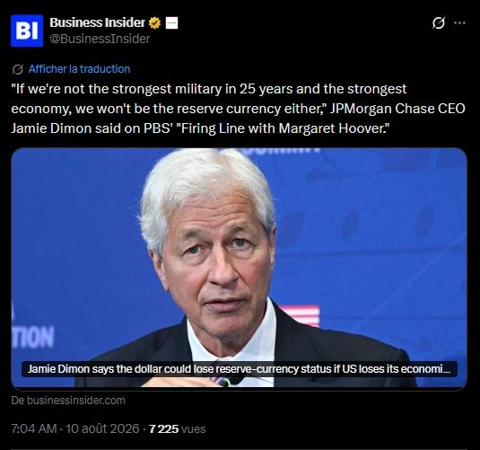 Jamie Dimon попереджає: залежність від Китаю загрожує майбутньому долара