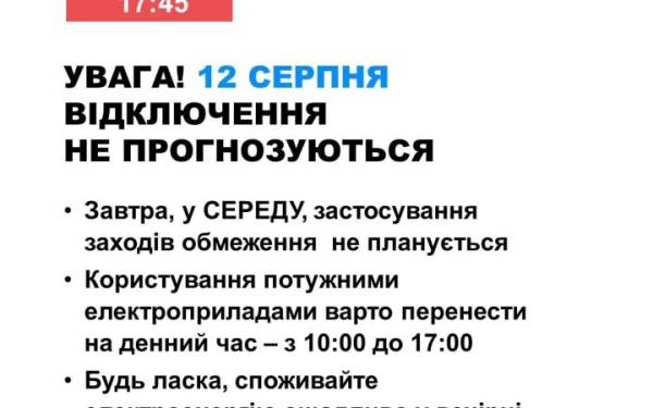 Середа в Україні мине без відключень світла
