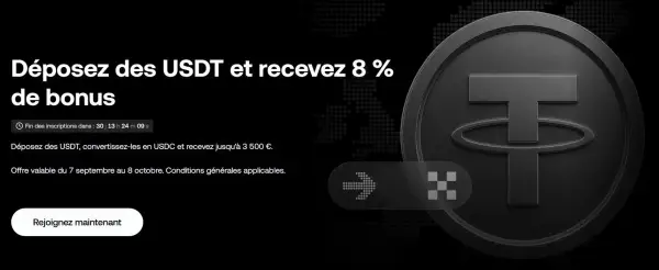 OKX: 8% на депозити USDT, конвертовані в USDC